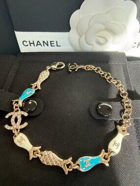 CHANEL CC Enamel Fish Bracelet Gold-Tone